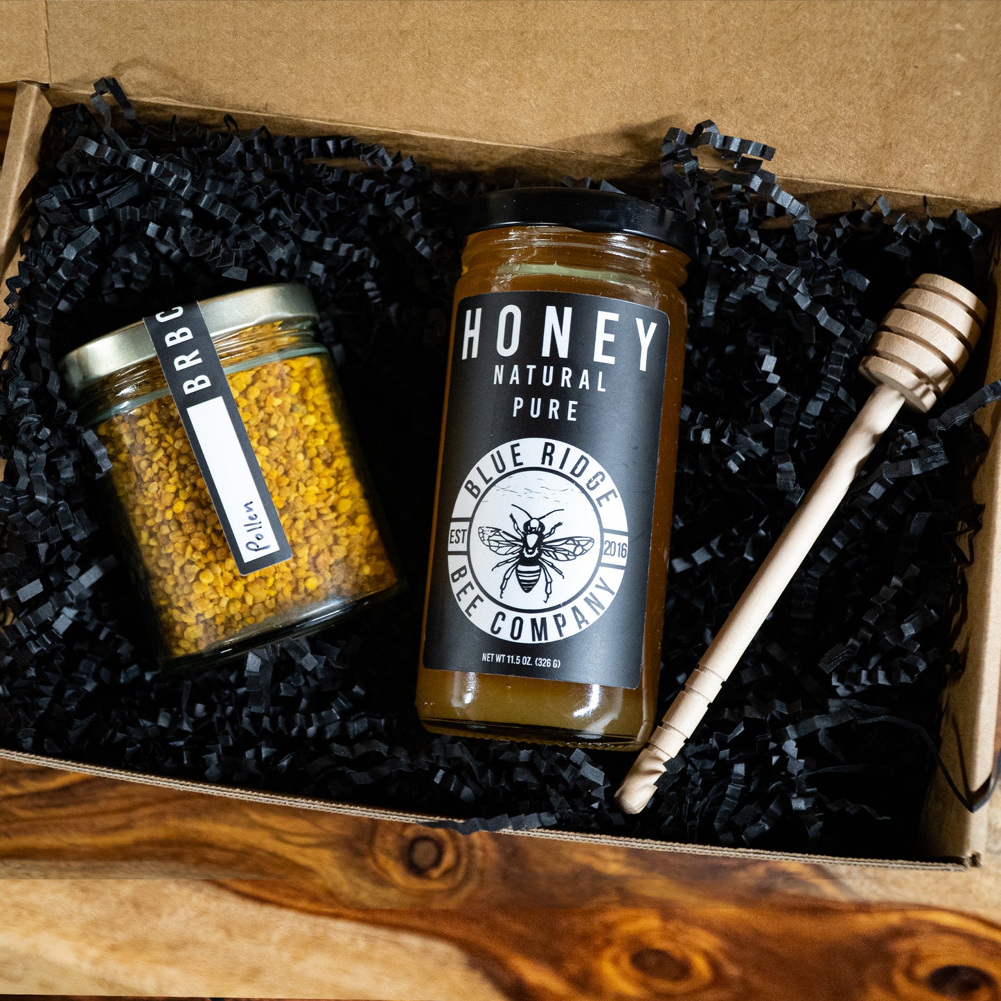 Raw Natural Honey with Bee Pollen and Honey Dipper. 11.5 Ounces of Honey (Your Choice)