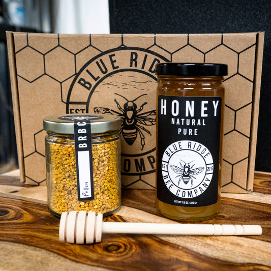 Raw Natural Honey with Bee Pollen and Honey Dipper. 11.5 Ounces of Honey (Your Choice)